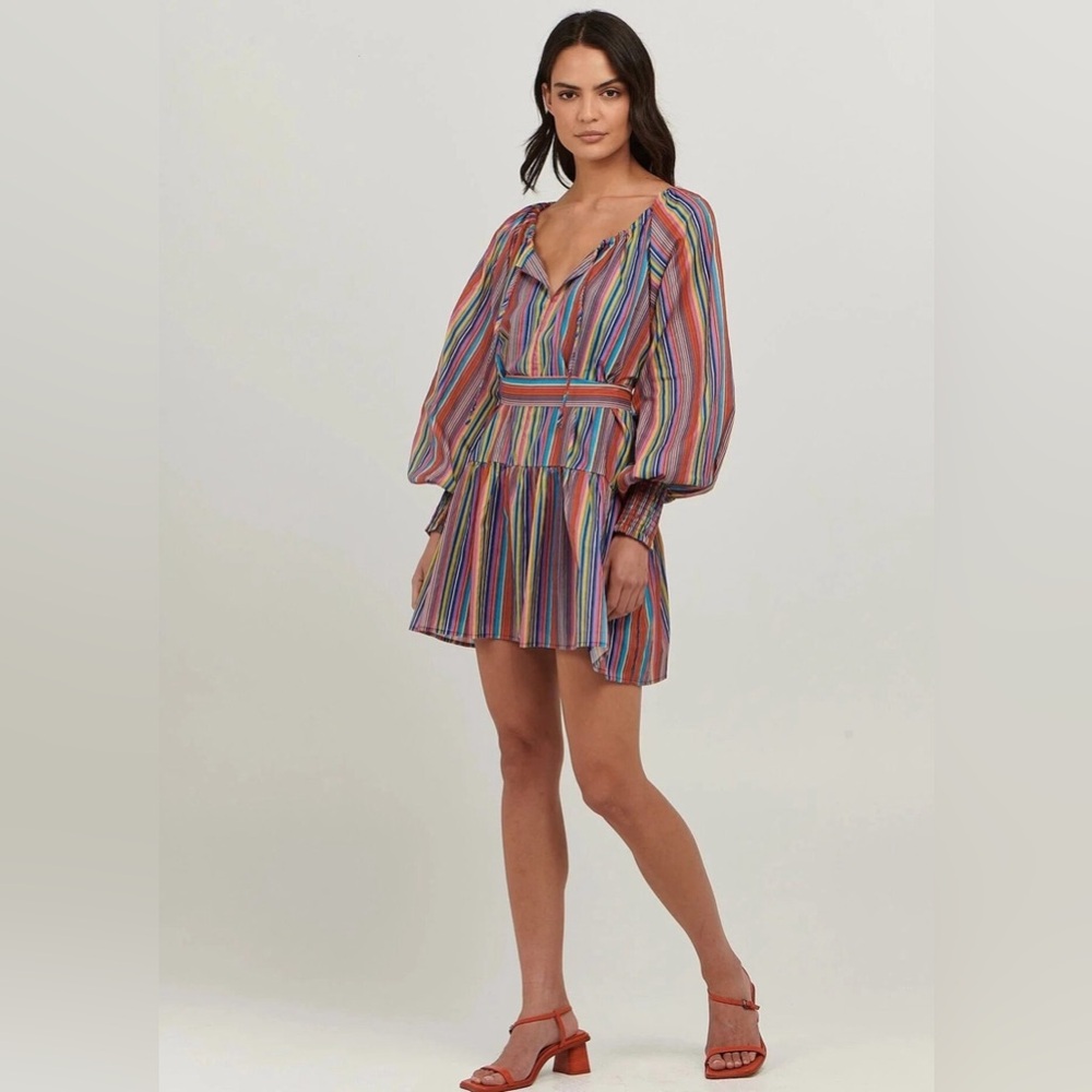 Charlie Holiday Mariana Mini Lined Cotton Dress In Multi Stripe Size 6